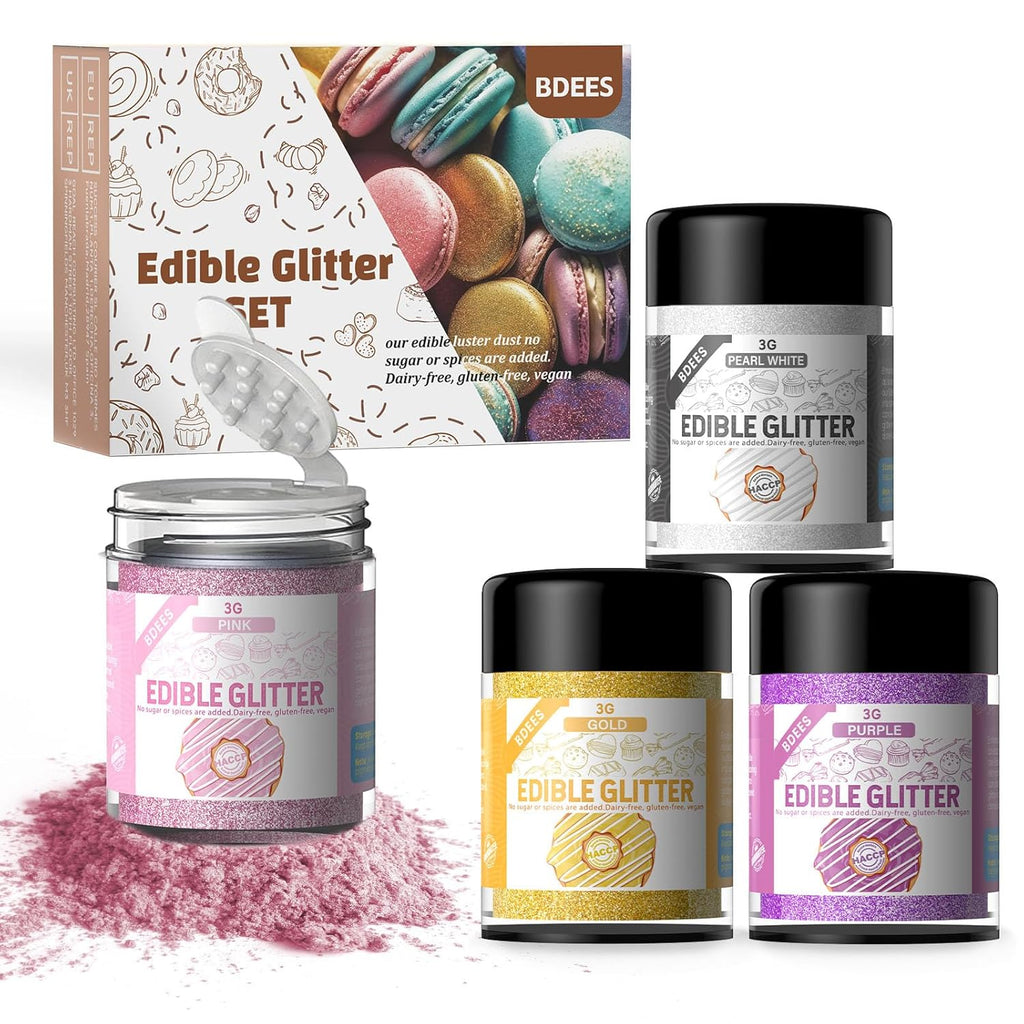 Glitter comestibil - set de 4 culori, 3 grame per culoare