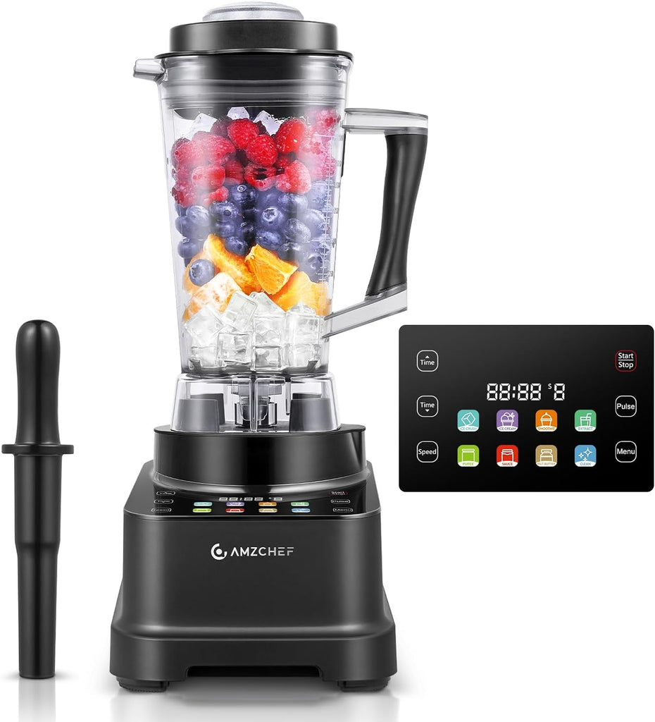 Blender AMZCHEF, 8 meniuri inteligente și 10 viteze, ecran tactil LCD