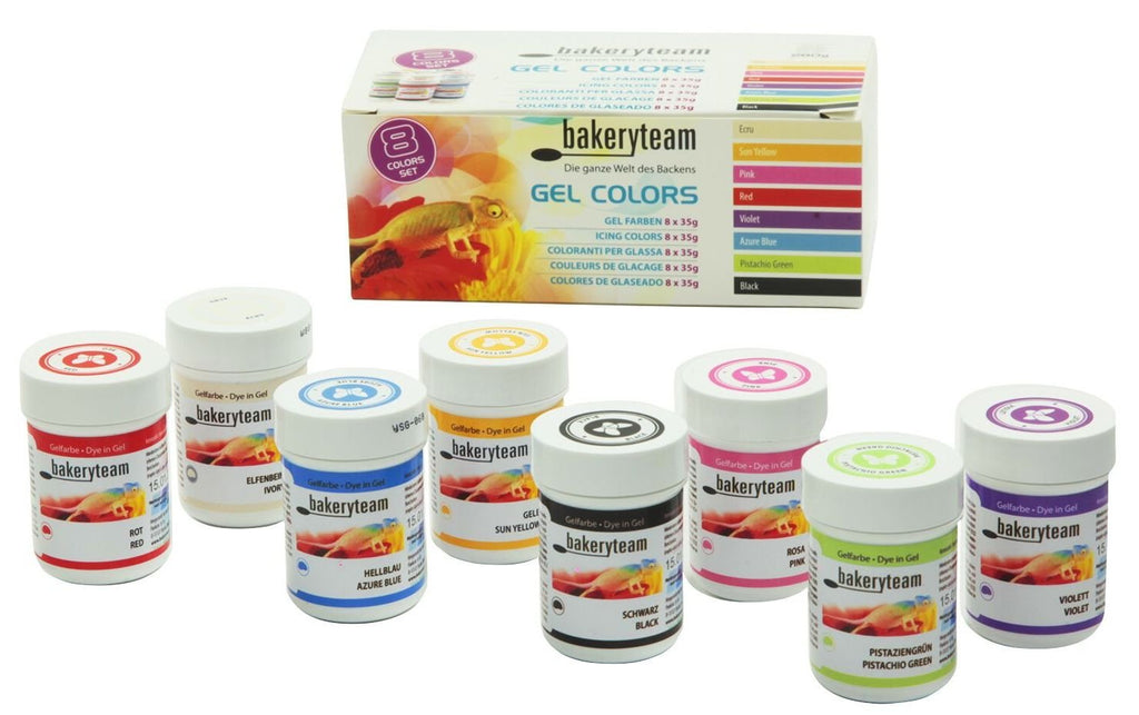 Bakeryteam Gel Lebensmittelfarben Für Fondant Marzipan Cupcake Sahne Kuchen Torte Eis Farben Set (8 X 35G)