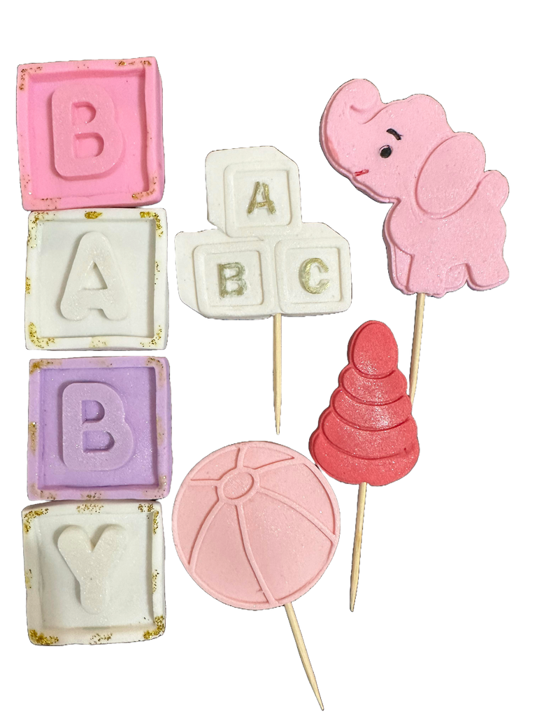 Set 8 decoratiuni comestibile din zahar, Baby Girl - Nati Shop 