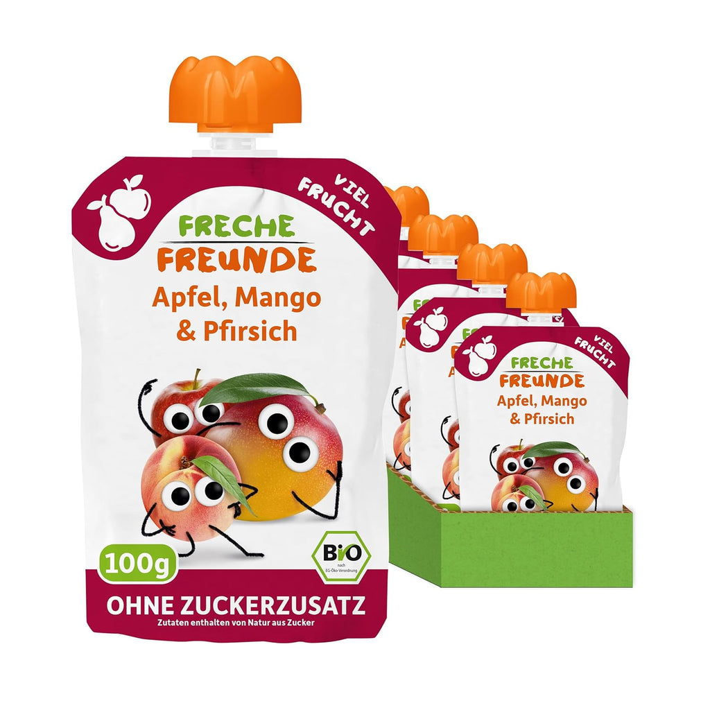 FRECHE FREUNDE Organic Squeeze Măr, piure diverse fructe si legume, pachet de 6 (6 X100 grame)