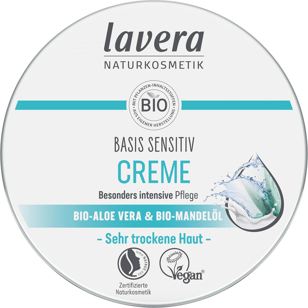 Lavera Basis Sensitiv, îngrijire intensivă pentru pielea uscată cu Aloe Vera si ulei de migdale, 150 ml