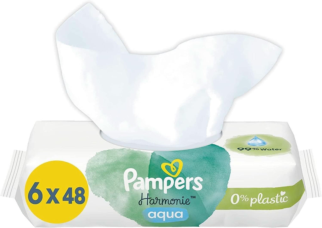 Pampers Harmonie Aqua Feuchttücher 15 Packungen Mit Jeweils 48 Feuchttüchern - 720 Feuchttücher, Die Helfen, Den Natürlichen Ph-Wert Der Haut Wiederherzustellen, Leichte Lotion Mit 99% Wasser