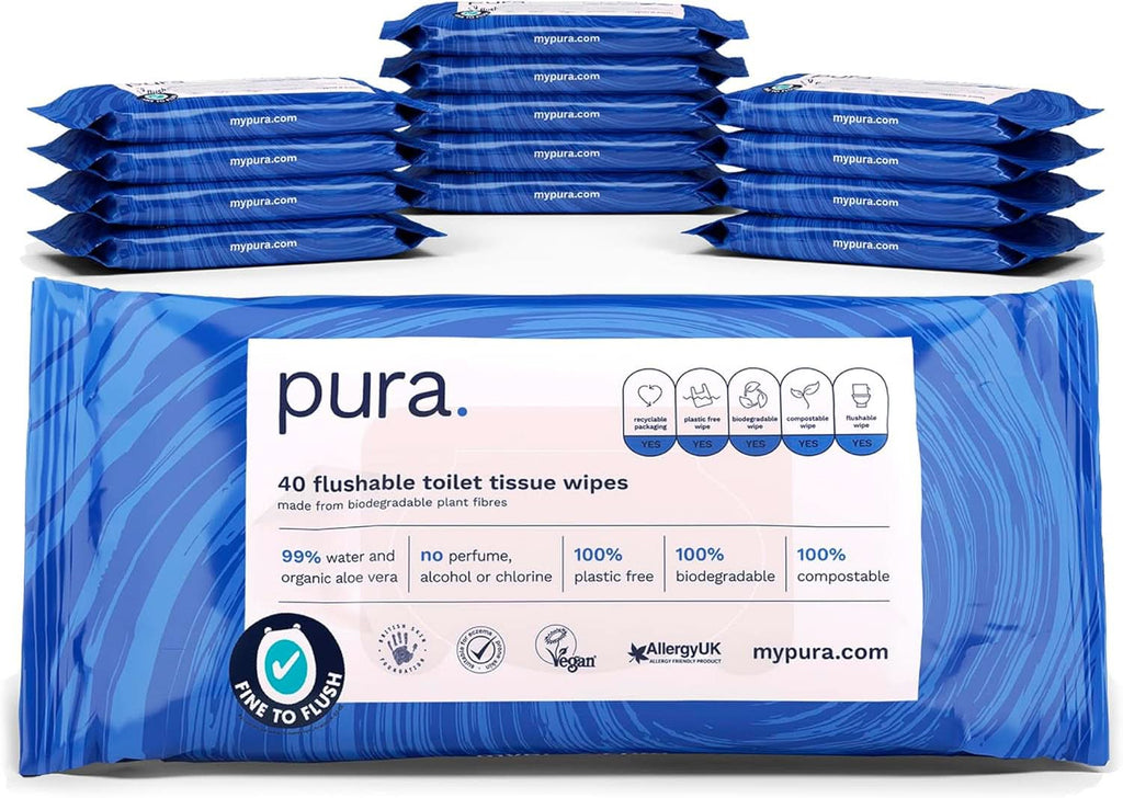 Öko Spülbares Feuchtpapier, 560 Tücher (14 X 40 Tücher), Monatspackung, 100% Plastikfrei, 99% Wasser, Sensible Und Pflegende Feuchttücher, Zertifiziert "Fine to Flush", Biologisch Abbaubar, Vegan