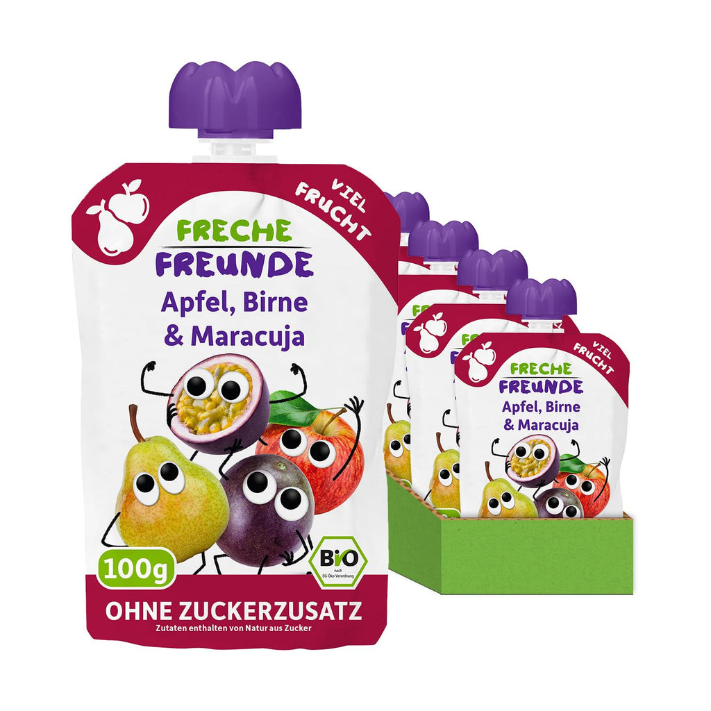 FRECHE FREUNDE Organic Squeeze Măr, piure diverse fructe si legume, pachet de 6 (6 X100 grame)